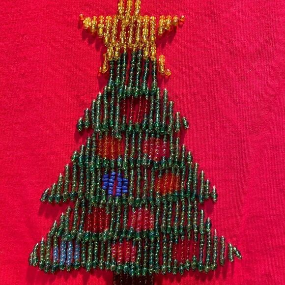 Quacker Factory Woman’s Glass Beaded Christmas Tree long sleeved red shirt XL - Picture 4 of 11